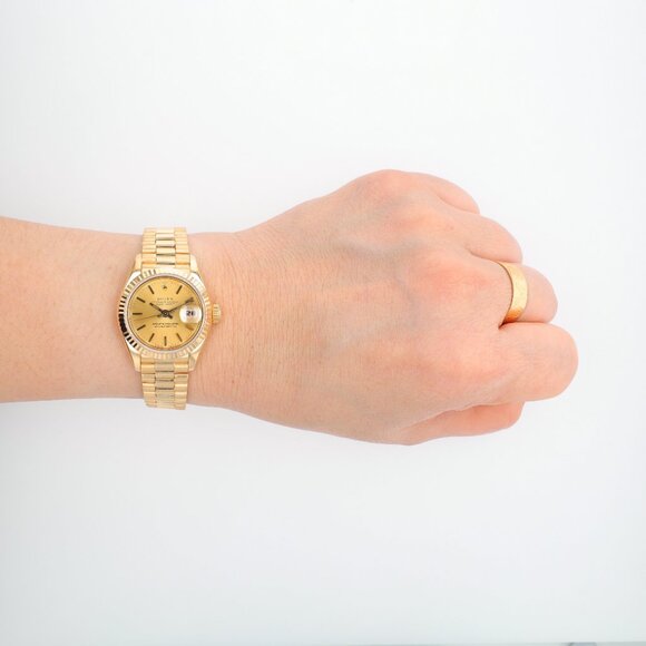 Rolex Datejust 69178 26mm Champagne Index Dial Fluted Bezel President Band - Picture 9 of 10